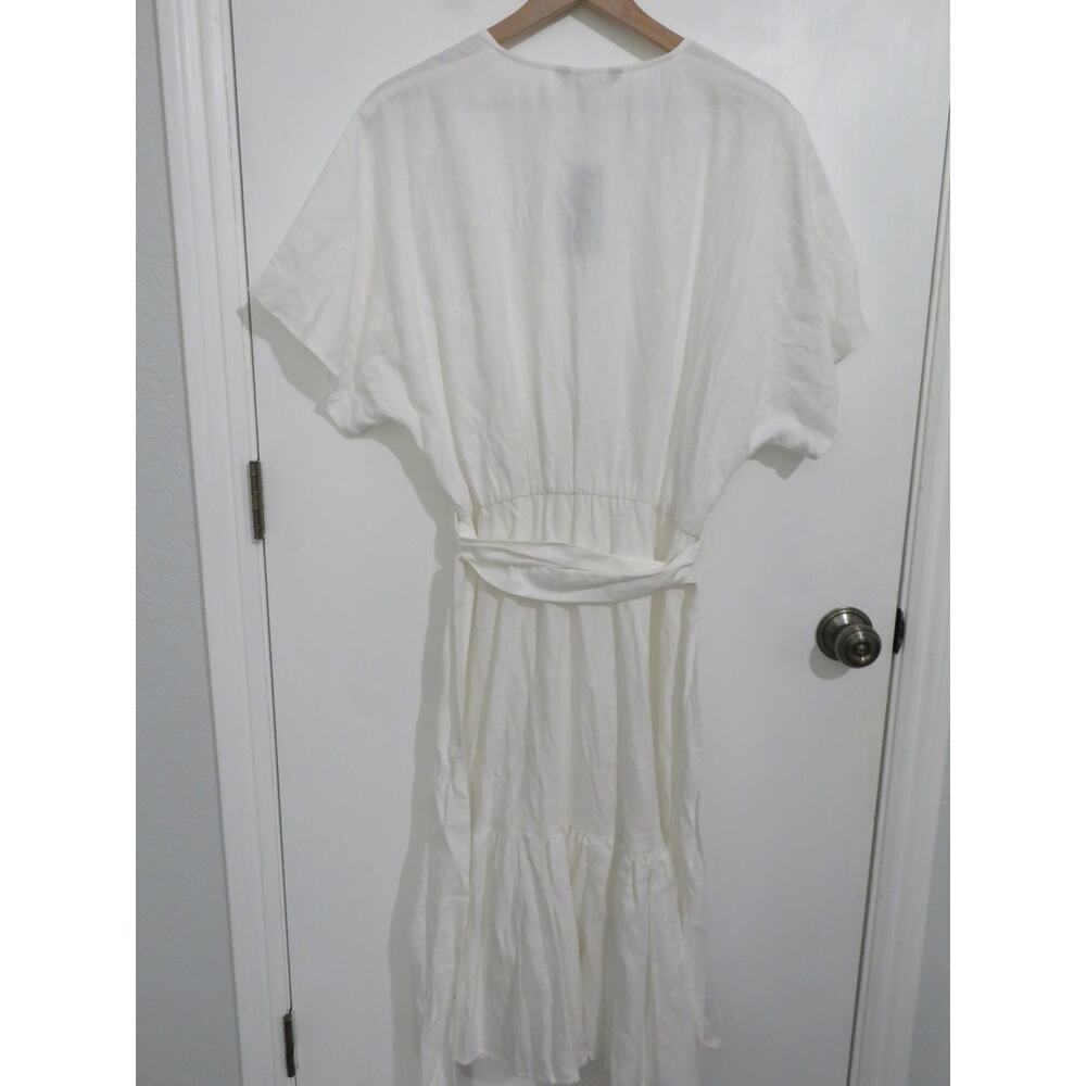 Lauren Ralph Lauren Womens Sz 8 White Belted Linen Wrap Style Dress Midi Summer - Picture 2 of 7
